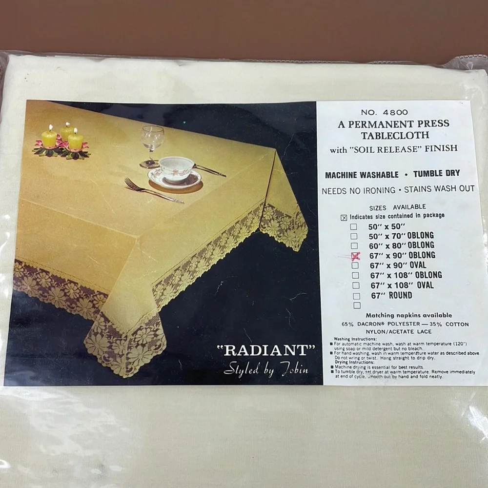 Vintage 1960s–1970s “Radiant” Lace Trim Tablecloth 67x90 Oblong NWT